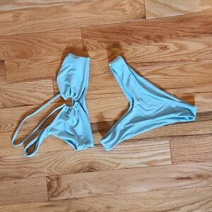 Zaful Asymetrical Ribbed Bikini Top And Bikini Bottom